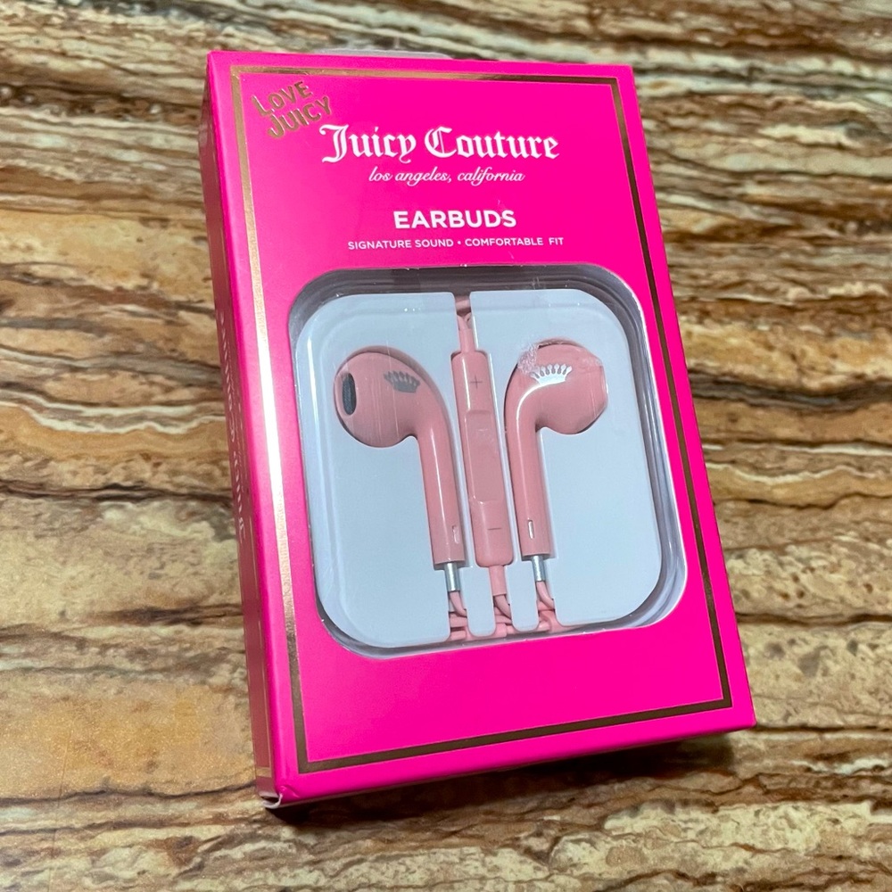 NWT Juicy Couture Pink Wired Earbuds Headphones Headphone Jack